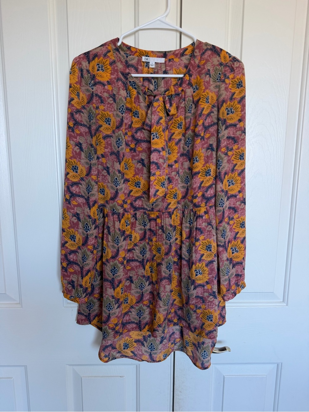 DR2 Floral Midi Dress in Mustard Yellow and Pink